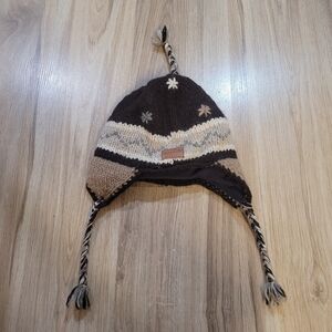 Kyber Outerwear Winter Hat Nepal Ear Flap 100% Wool Fleece Lined Brown Tassels